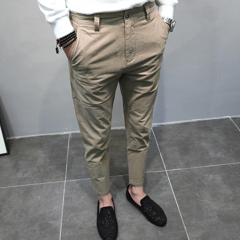 2025春夏新款休闲裤男直筒纯色哈伦小脚潮流百搭男士九分高端裤子