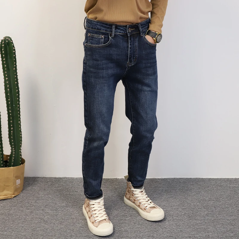 牛仔裤男修身小脚2025春季深蓝百搭裤子韩版水洗流行长裤品质时尚