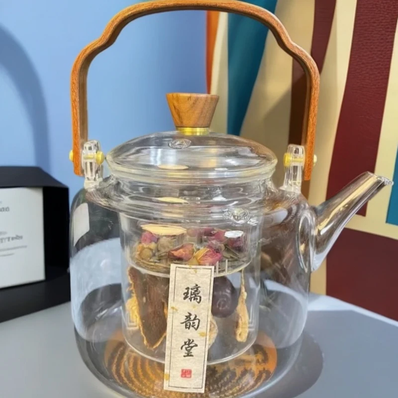 璃韵堂耐热玻璃壶蒸煮一体提梁壶多功能大容量家用加厚过滤蒸汽