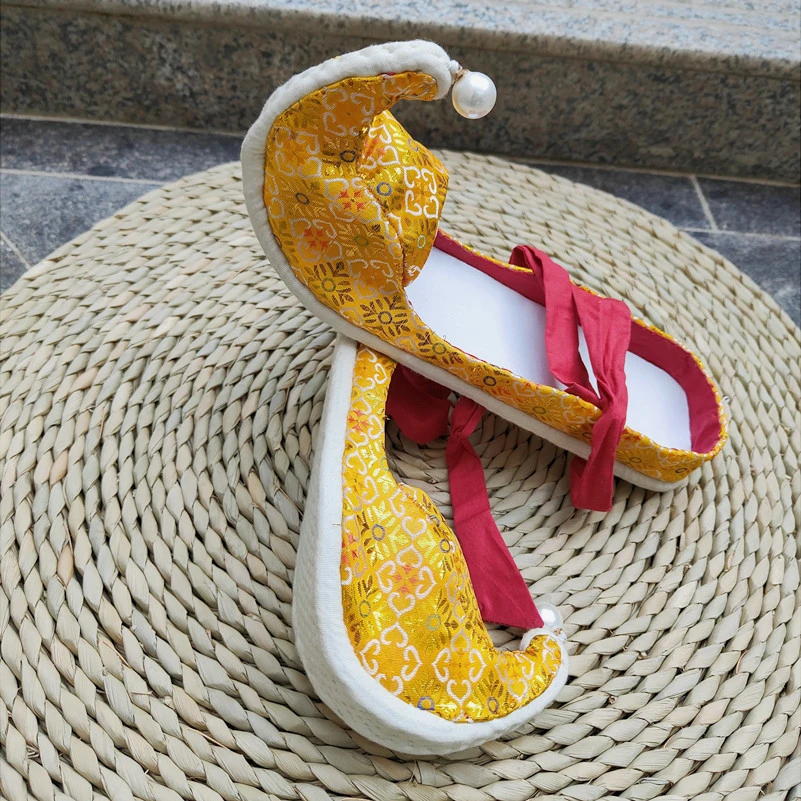 古装汉服鞋翘头履半月阿斯塔纳墓唐制复原女鞋婚鞋手工纳底登云履