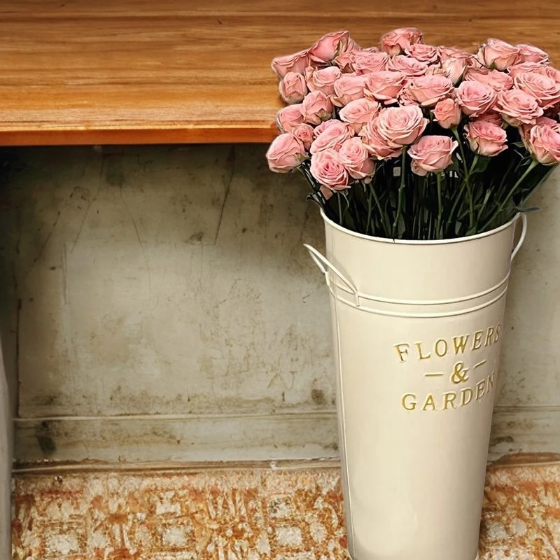 干花鲜花插花桶田园风花桶花盆花器花店专用装饰鲜花铁皮桶醒花桶