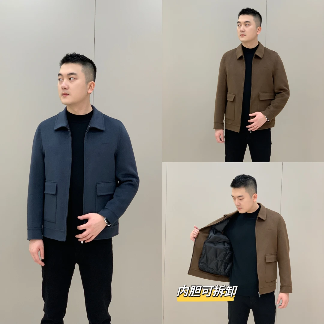 凡瓦男士秋冬保暖显瘦可拆卸内胆羊毛夹克外套(内胆可拆卸）0480