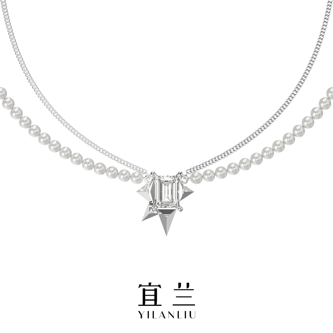 铜合金仿珍珠项链 明星同款宜兰珠宝星星项链原创小众设计时尚