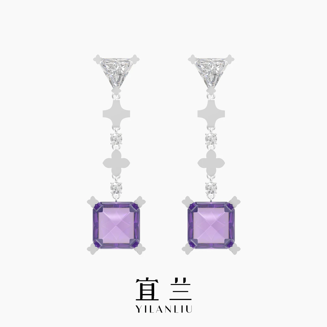 铜合金耳饰 宜兰珠宝紫色耳环简约轻奢原创小众高级时尚节日礼物