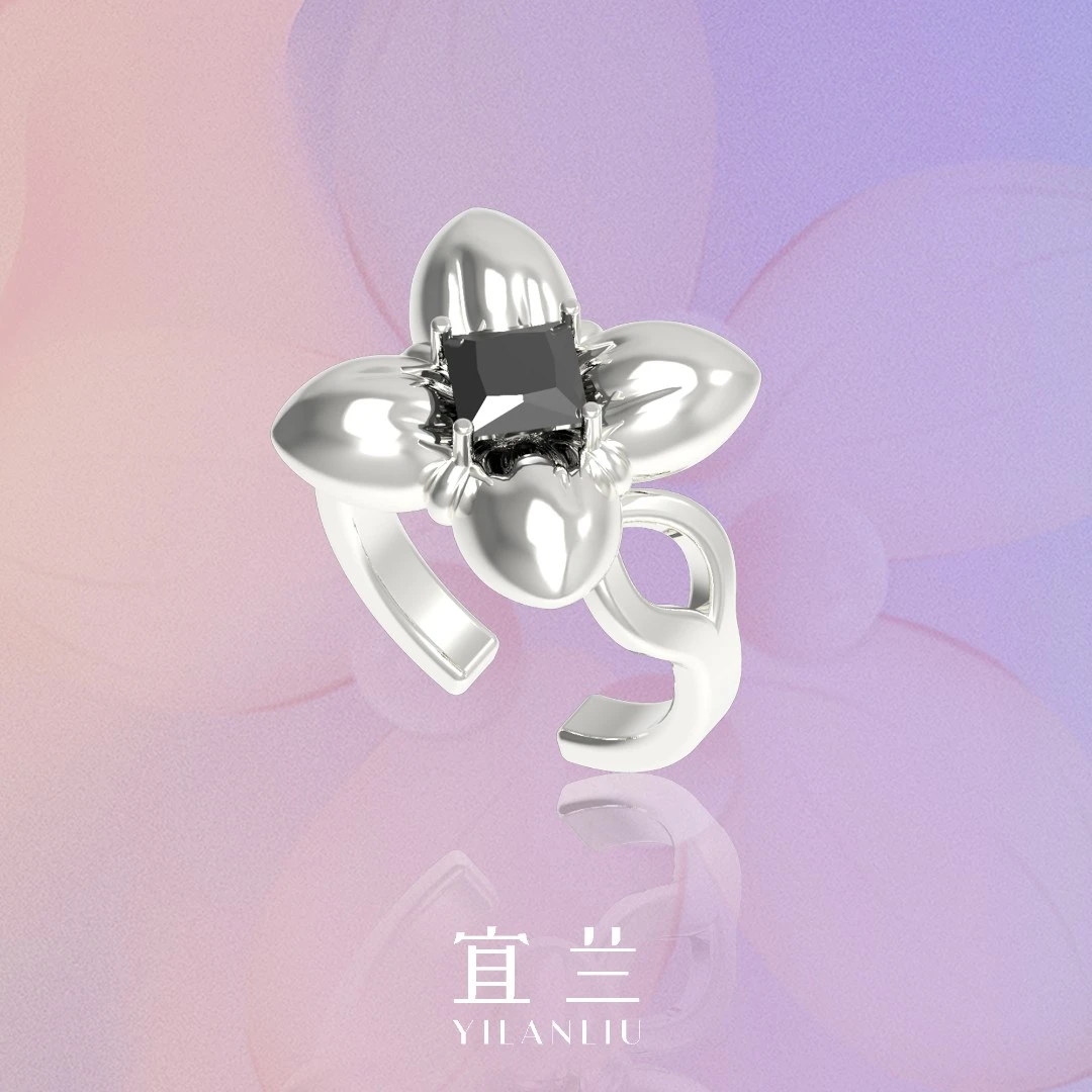 铜合金合成锆石戒指 宜兰珠宝幸运花戒指甜美风戒指可调节简约