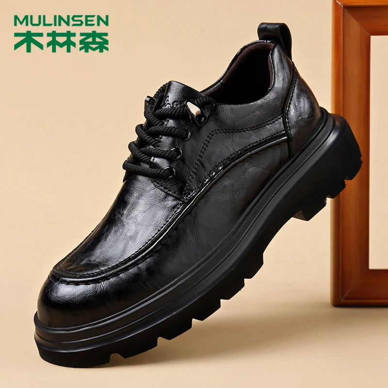 木林森2024秋季新款商务正装百搭皮鞋轻便软底透气防滑男士休闲鞋