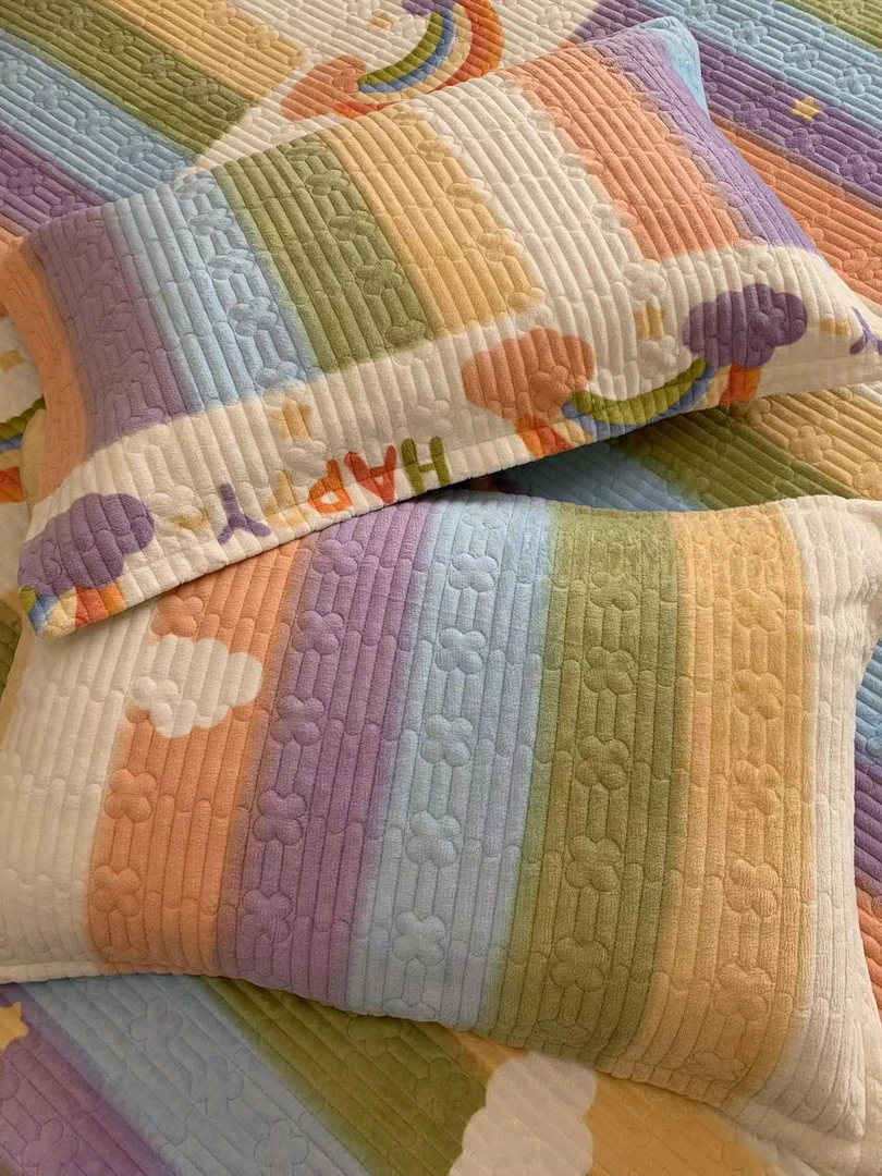 加厚保暖云朵绒小清新牛奶绒绗缝枕套一对