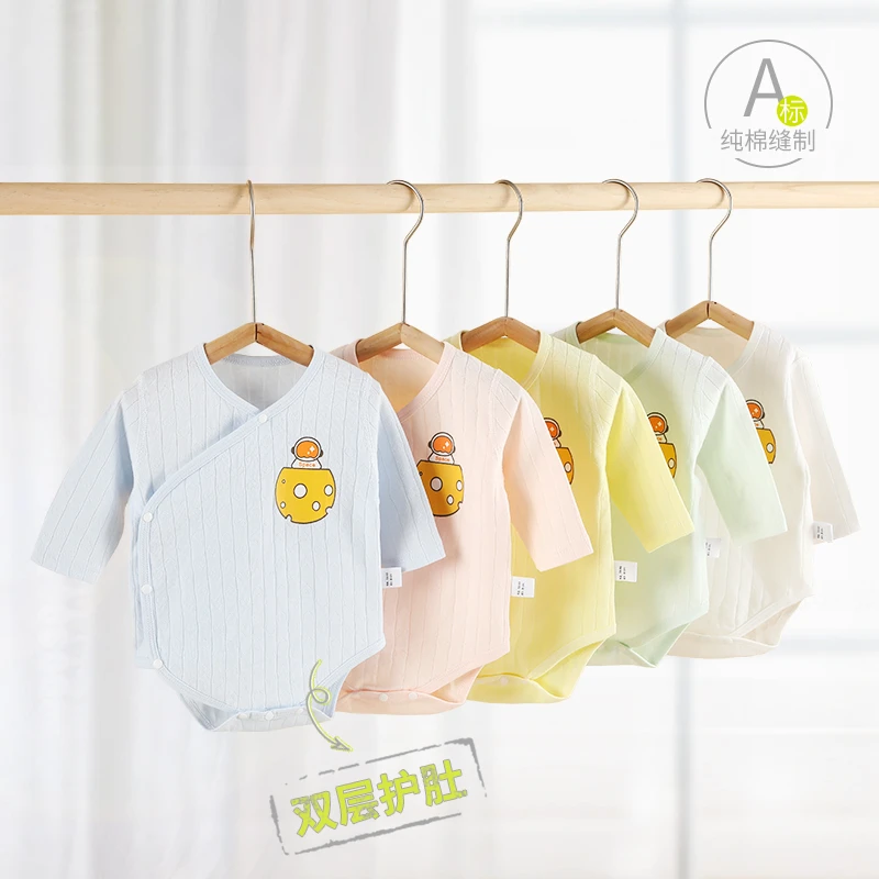 婴儿连体衣服春秋新生儿长袖包屁衣宝宝三角哈衣春装纯棉护肚睡衣