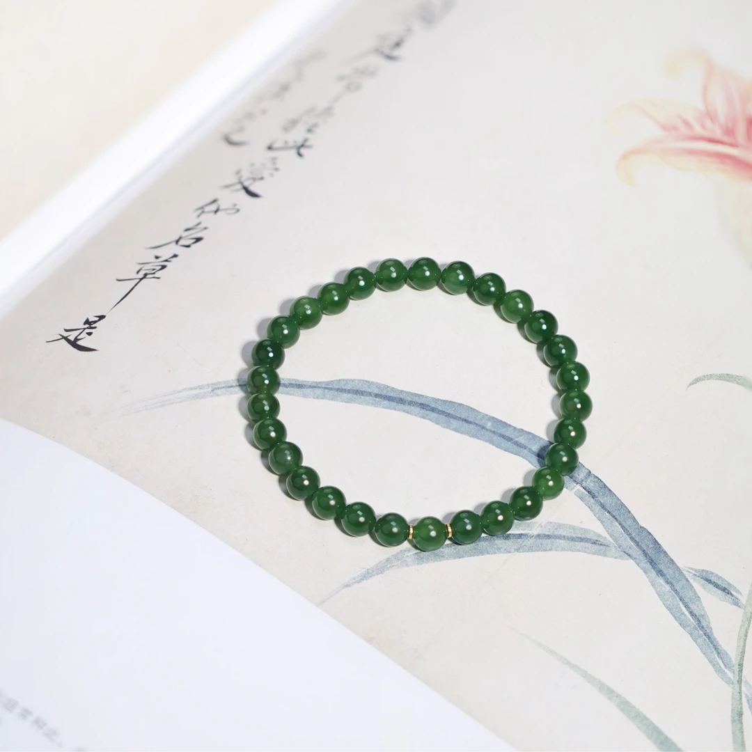 仙玉恒【天然和田玉】上等完美级俄罗斯老料碧玉手串/约6mm气质时尚