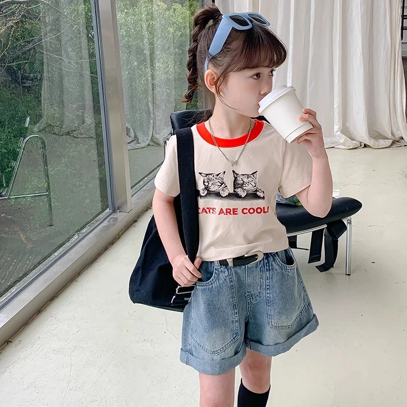 女童夏装短袖2024新款洋气儿童纯棉t恤小女孩夏季打底衫半袖上衣