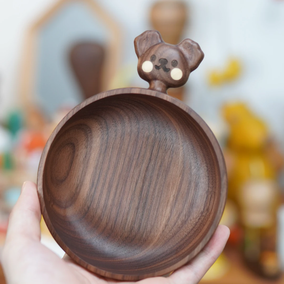 Joe的小作坊/原创饼干小熊碗   可爱小碗 圆形木制 水果碗