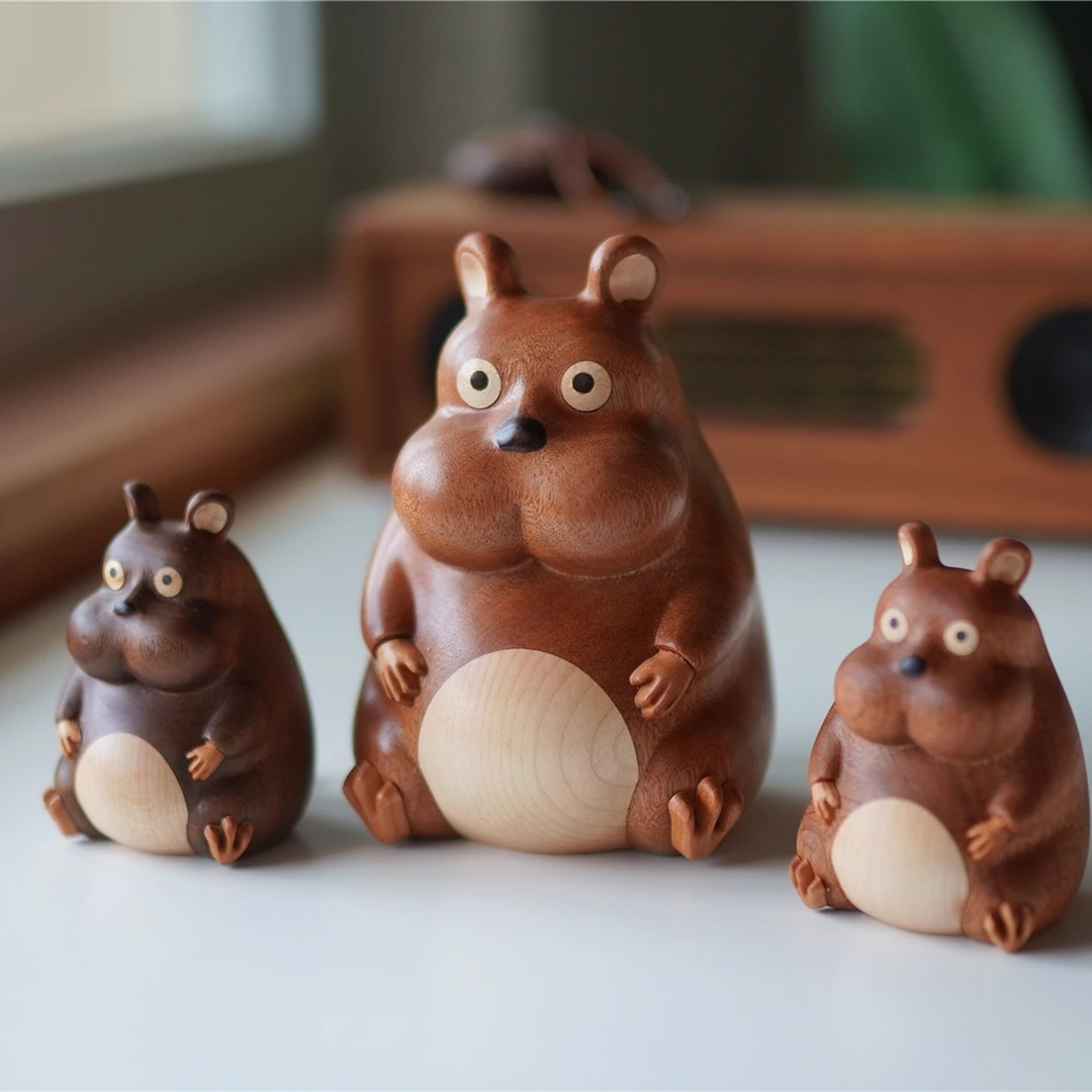 鼠少爷可爱手工桌面摆件工艺品装饰实木小摆件动物创意雕塑摆设