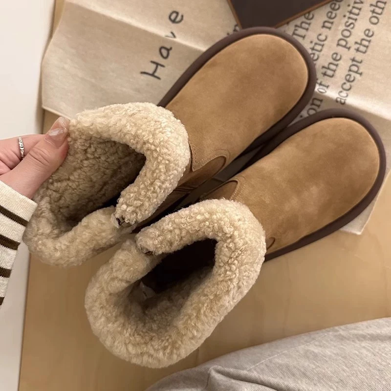 澳洲羊皮毛一体真皮雪地靴加厚保暖女2023冬平底短靴百搭翻毛棉鞋