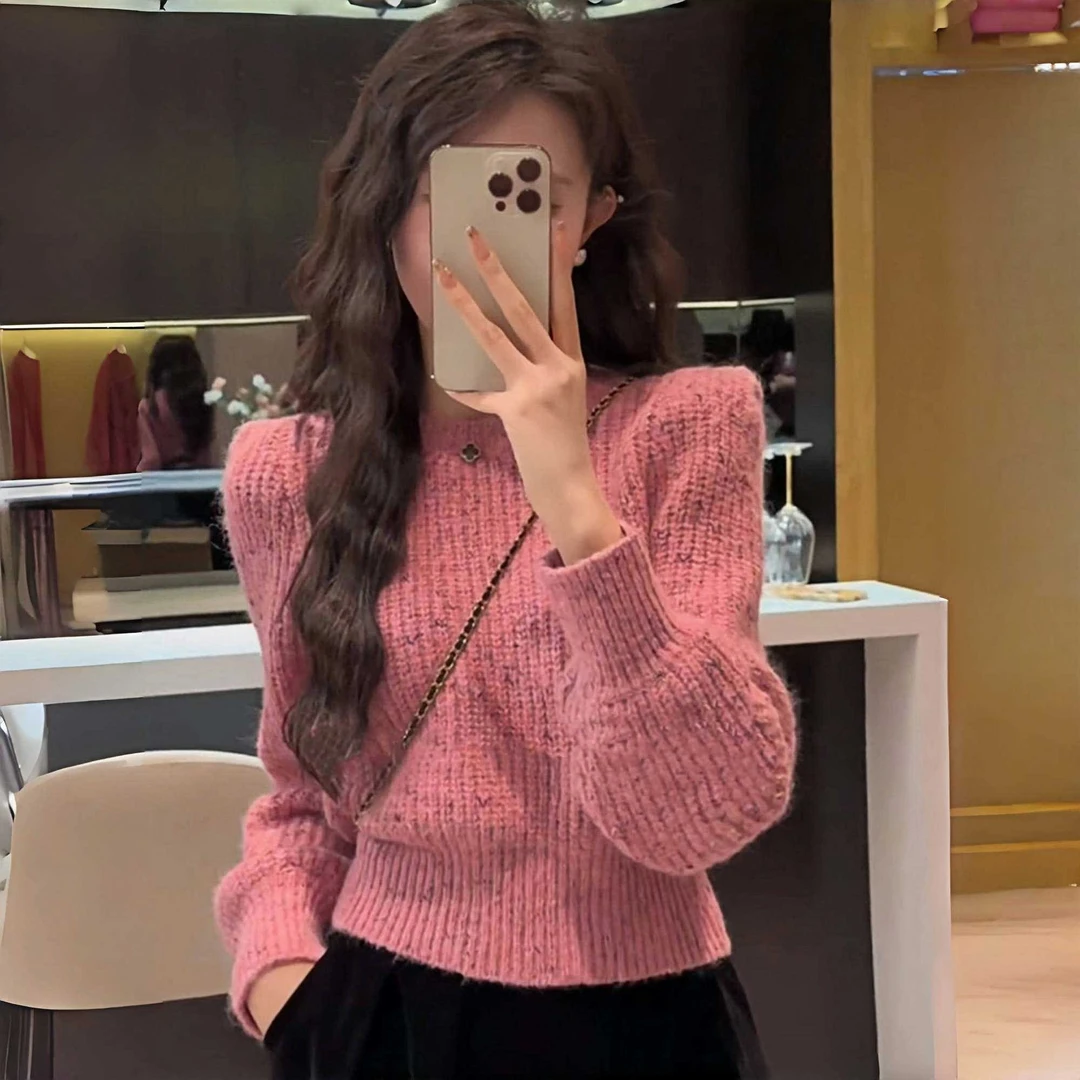 粉色保暖内搭高级感打底针织衫女秋冬设计感洋气减龄显瘦上衣0105