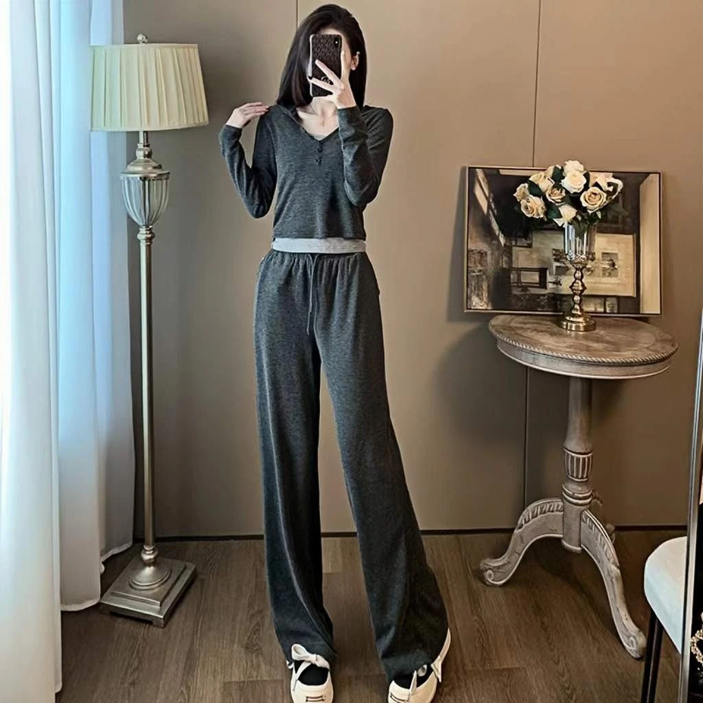 连帽卫衣阔腿裤休闲运动套装女秋季2025年新款宽松时尚洋气两件套