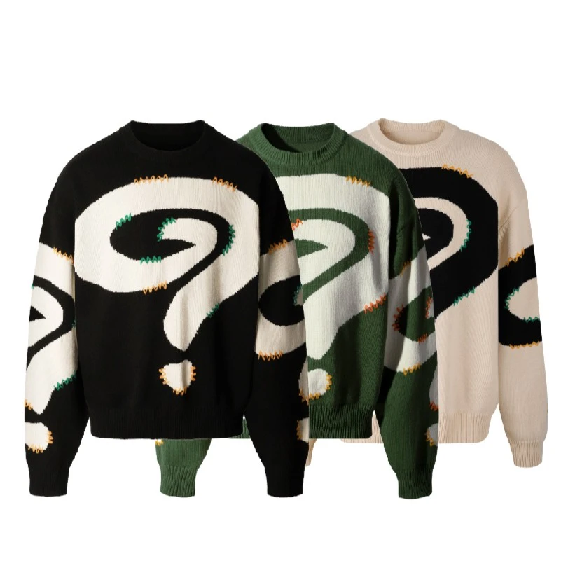 RUSURE ice同款问号毛衣男女潮流宽松针织衫圆领上衣情侣