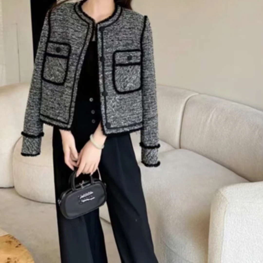 商品质新款简约小香风流苏毛边亮片编织外套