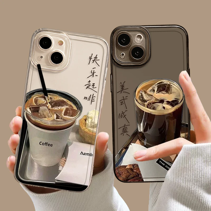 美式咖啡苹果15手机壳iPhone14promax小众13/12透明11全包防摔XS