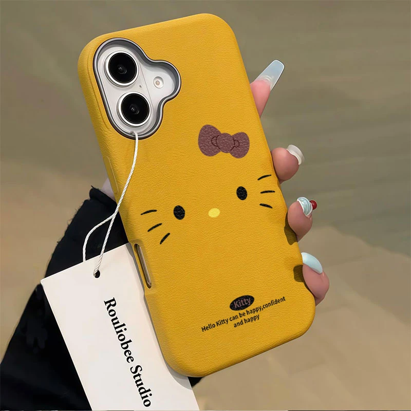 简约KT脸适用苹果16Pro Max手机壳皮纹iphone1514高级131211防摔