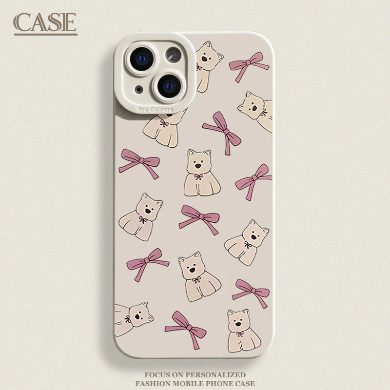 蝴蝶结小狗适用iPhone15ProMax手机壳14苹果13硅胶12软7p男女11xs