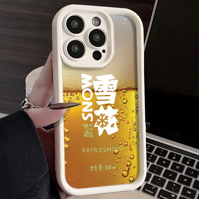 创意啤酒适用iphone16/15苹果手机壳14promax金刚砂13软12全包11