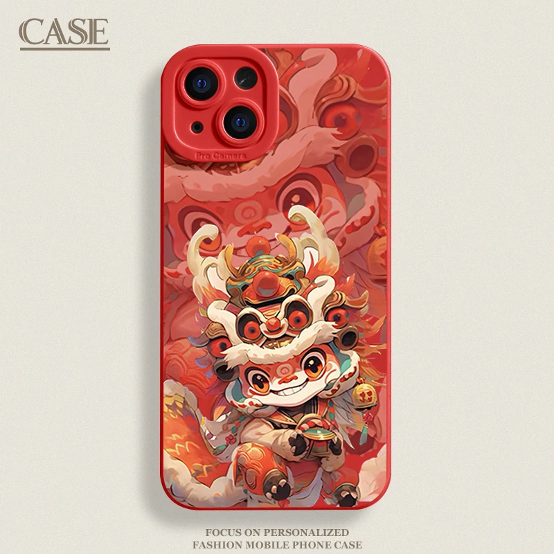 新年舞狮适用iPhone16ProMax手机壳15苹果14软13瞳影12磨砂11xsxr