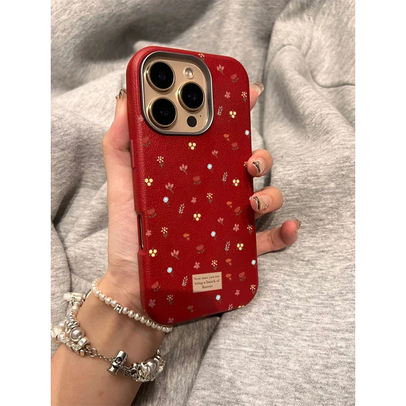 满屏碎花适用苹果16Pro Max手机壳皮纹iphone1514高级131211防摔