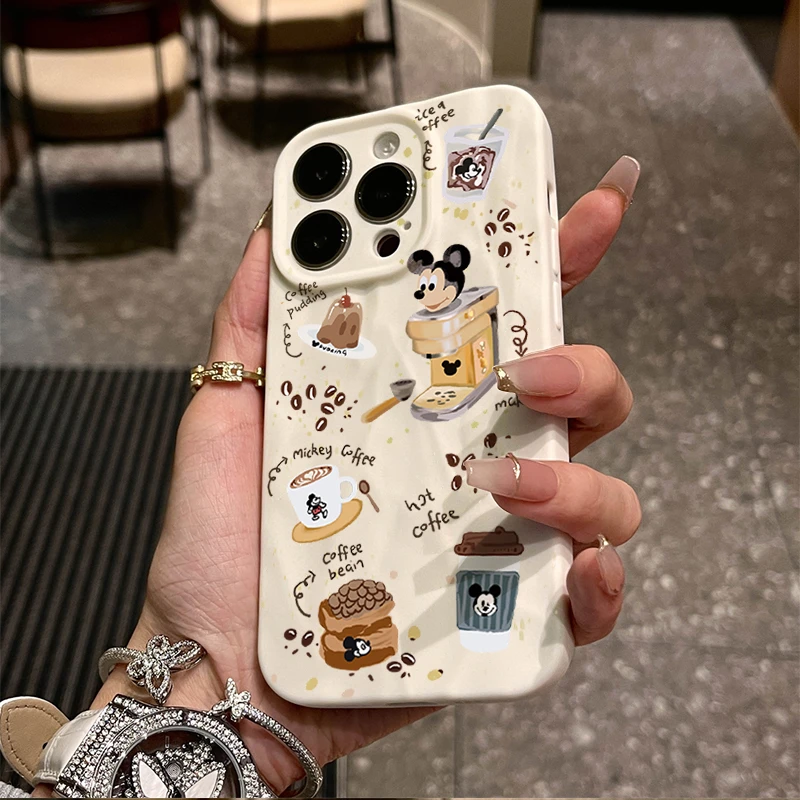 咖啡米老鼠iphone15苹果手机壳14promax褶皱13P全包12/11软硅胶xr