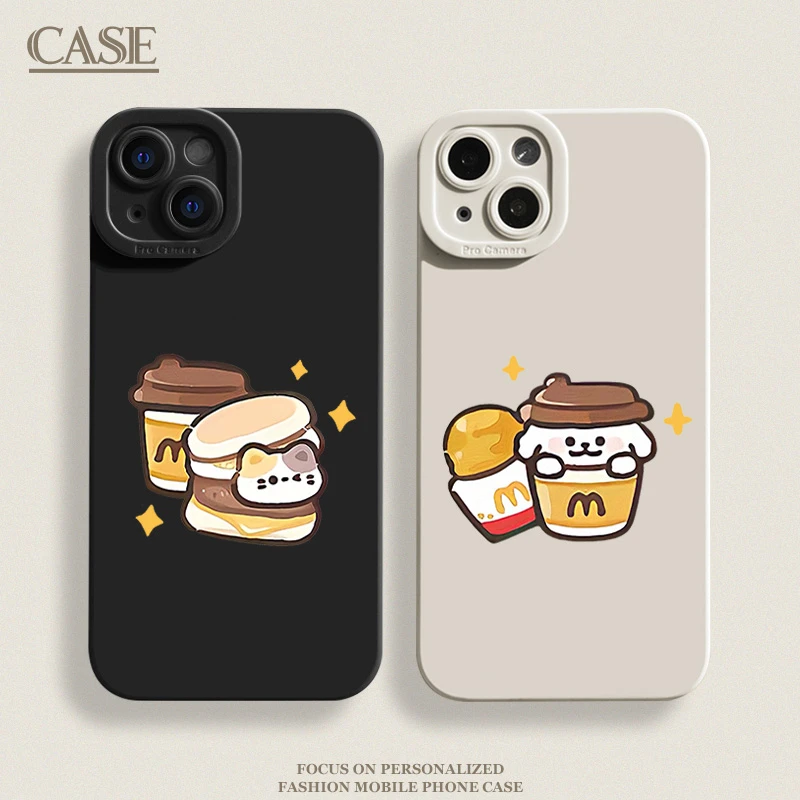 咖啡小狗情侣适用iPhone15ProMax手机壳14苹果13硅胶12软7p男女11