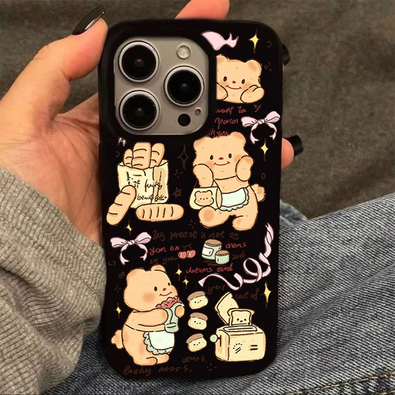 吐司小熊适用苹果15手机壳iphone13亮面14promax新款12软11可爱女