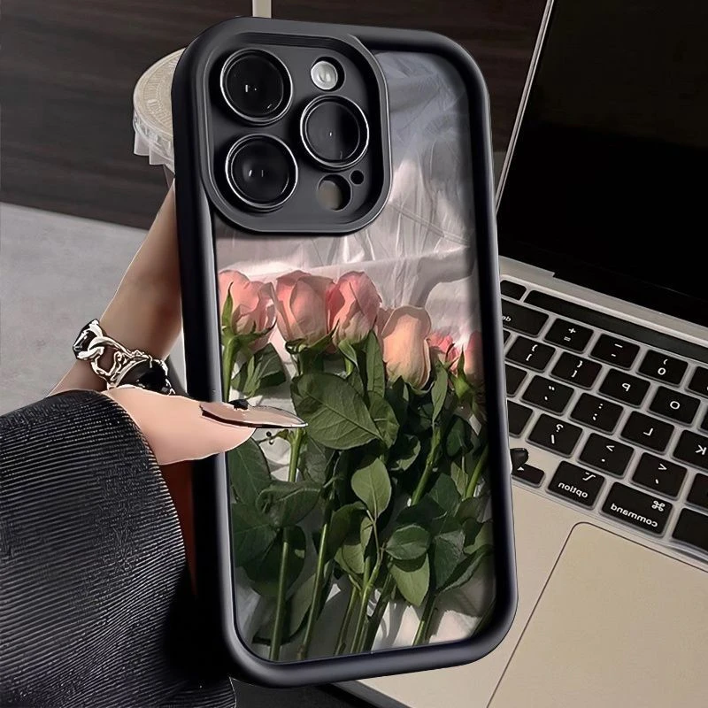 多枝粉玫瑰花iPhone15plus苹果14_13手机壳12promax个性11女x防摔