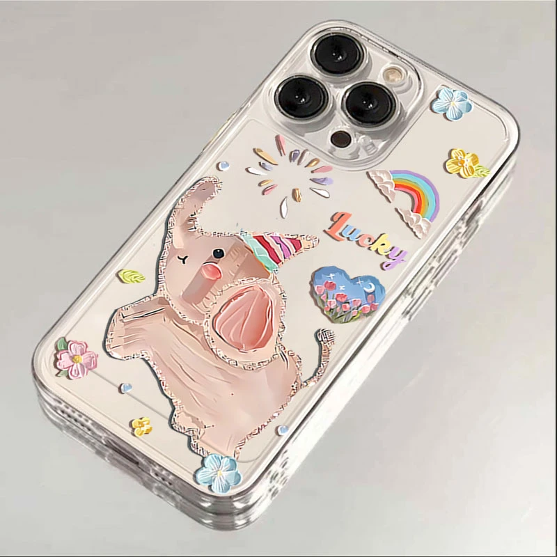 快乐小象适用iphone16pro/15手机壳苹果13/12/11透明14p卡通8潮壳