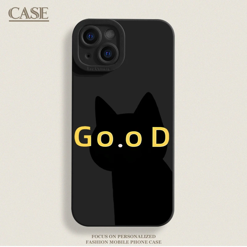 good黑猫适用iPhone16ProMax手机壳15苹果14硅胶13软7p12男女11xs