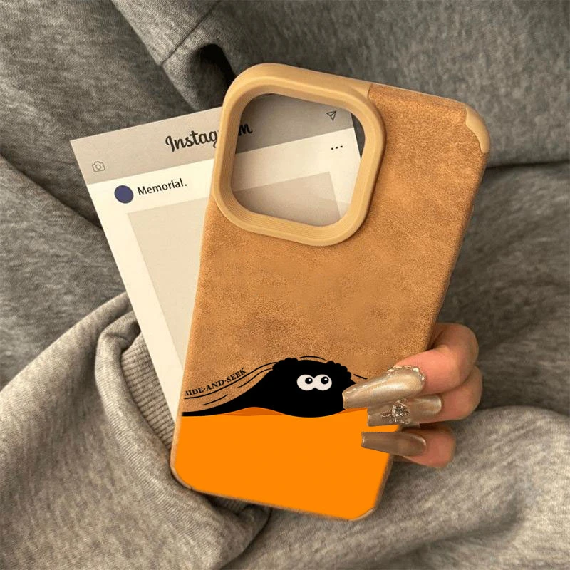 躲藏煤球翻毛皮适用苹果1615promax手机壳iPhone13美拉德12/11/14