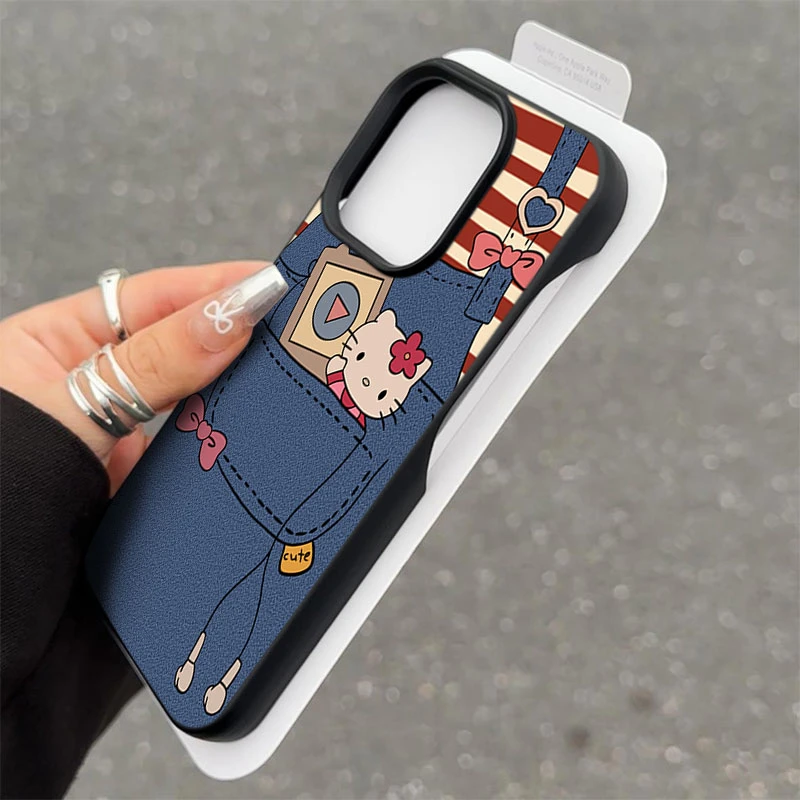半包款牛仔KT猫适用苹果15promax手机壳iphone14软12新款11高级13