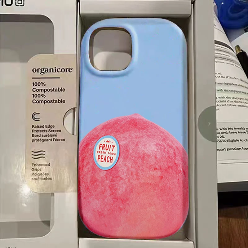 进口水蜜桃适用iphone15苹果手机壳14promax硅胶13_12创意11防摔X