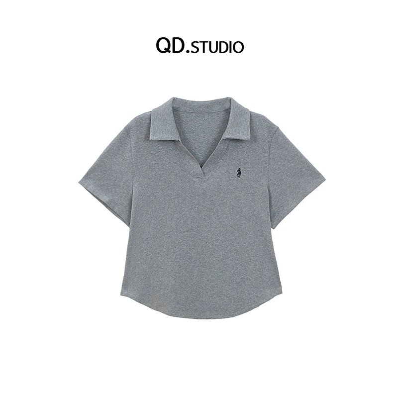 2025大码女装新款设计感Polo领短袖T恤2551