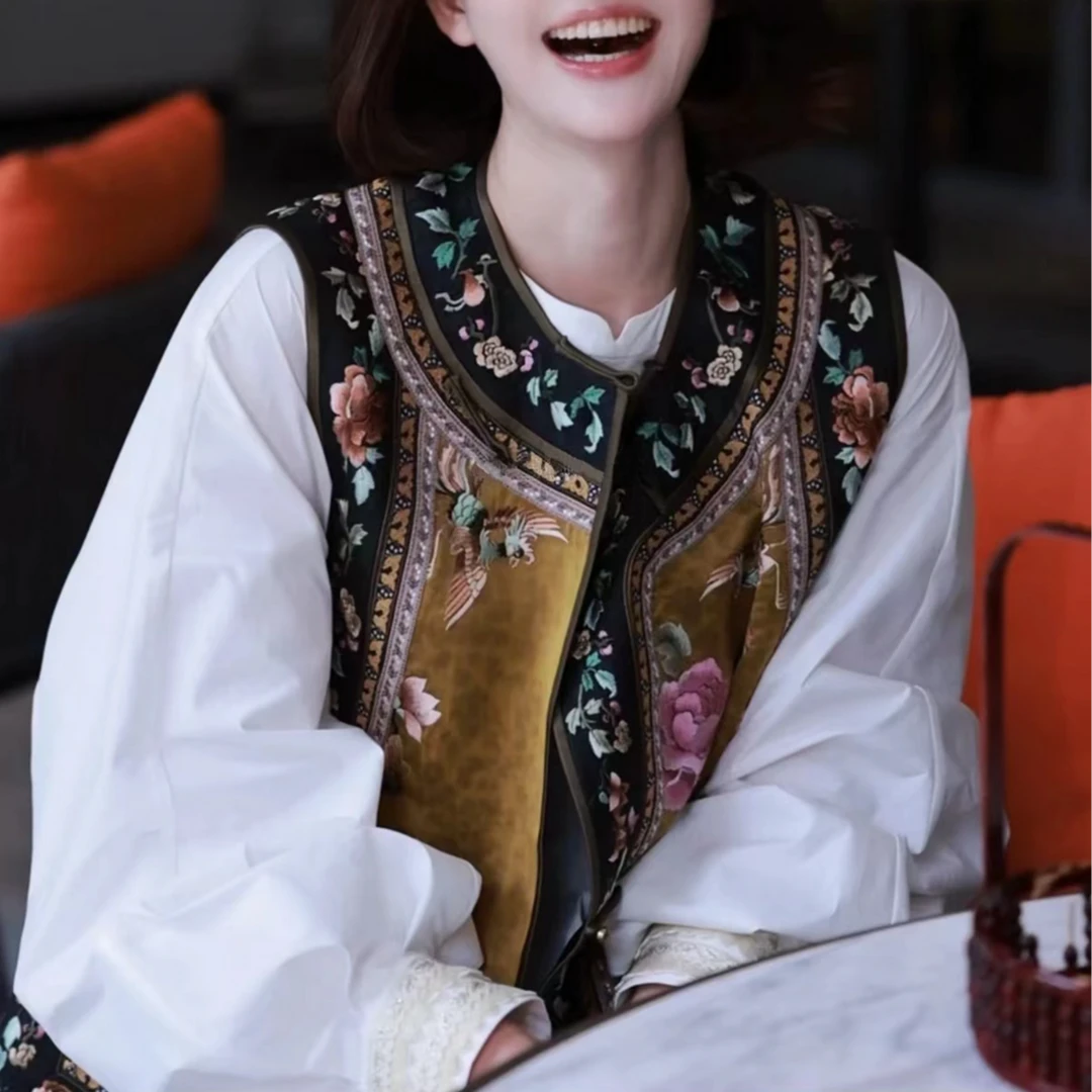 【传承/锦上添花】新款四季百搭中式国风桑蚕丝香云纱刺绣马甲女