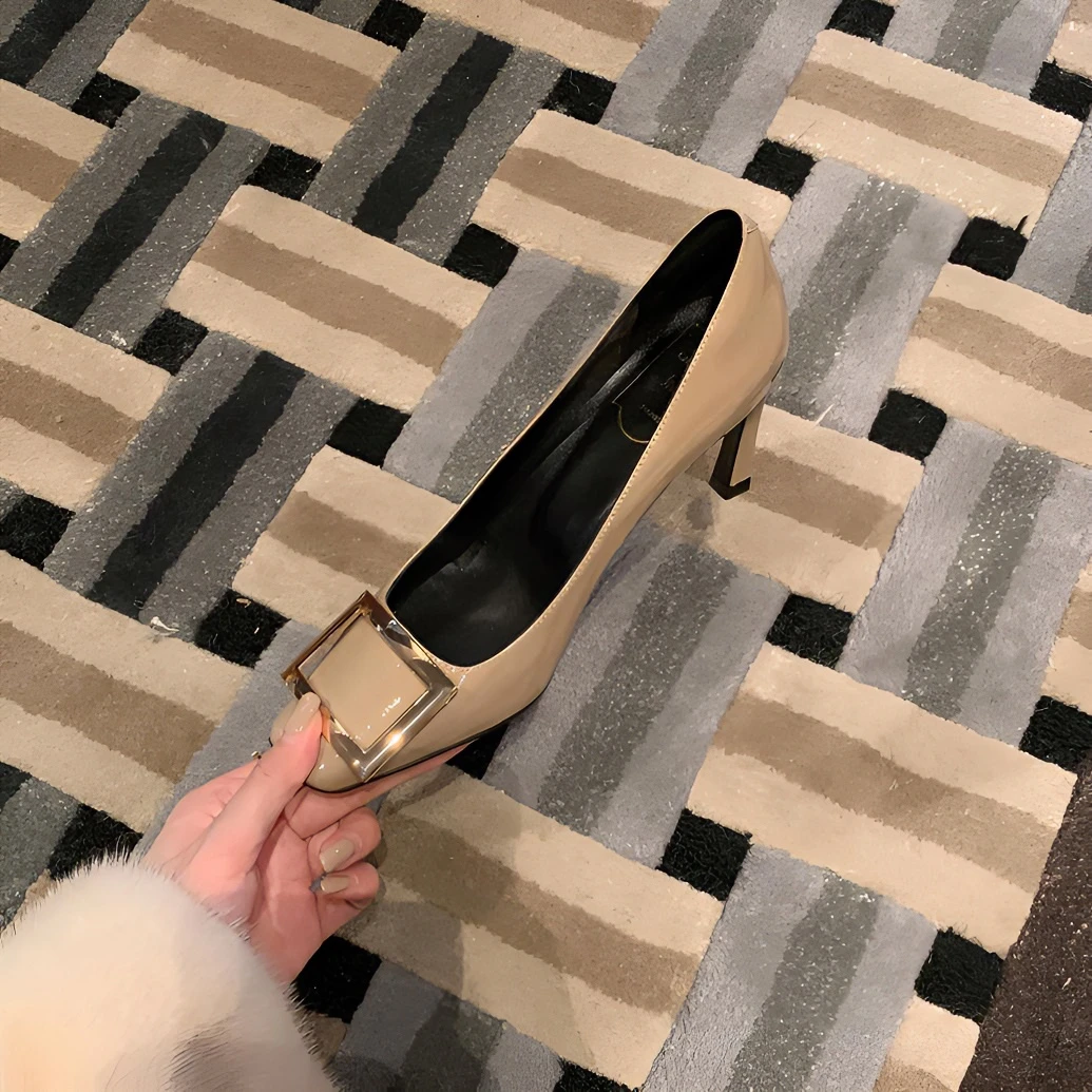 【苏茵茵同款】柏林女士~新款香蕉跟方头方扣气质高跟鞋女OL单鞋夏