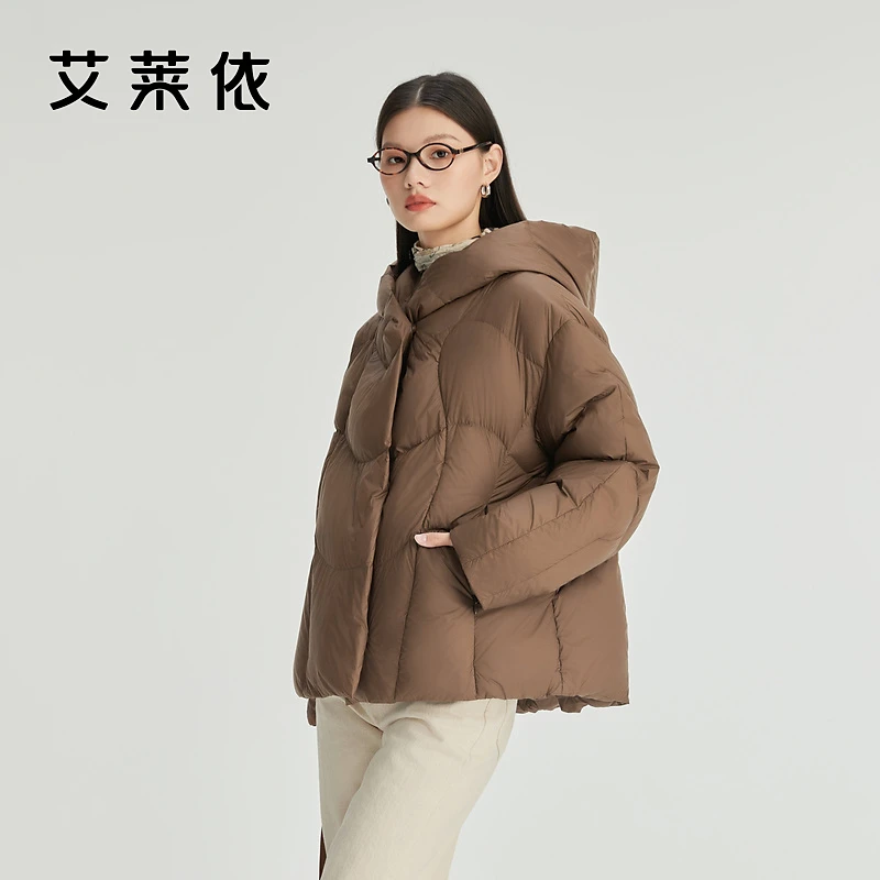 艾莱依弧线绗缝短款羽绒服2024冬季新款时尚休闲简约保暖外套4134