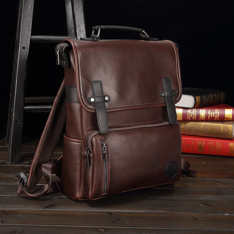 新款复古双肩包男简约背包时尚旅行男士背包商务电脑包