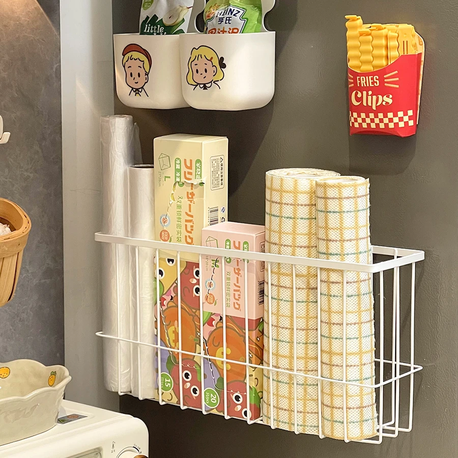 冰箱磁吸置物架侧面收纳神器免打孔壁挂式保鲜膜袋纸巾调料储物