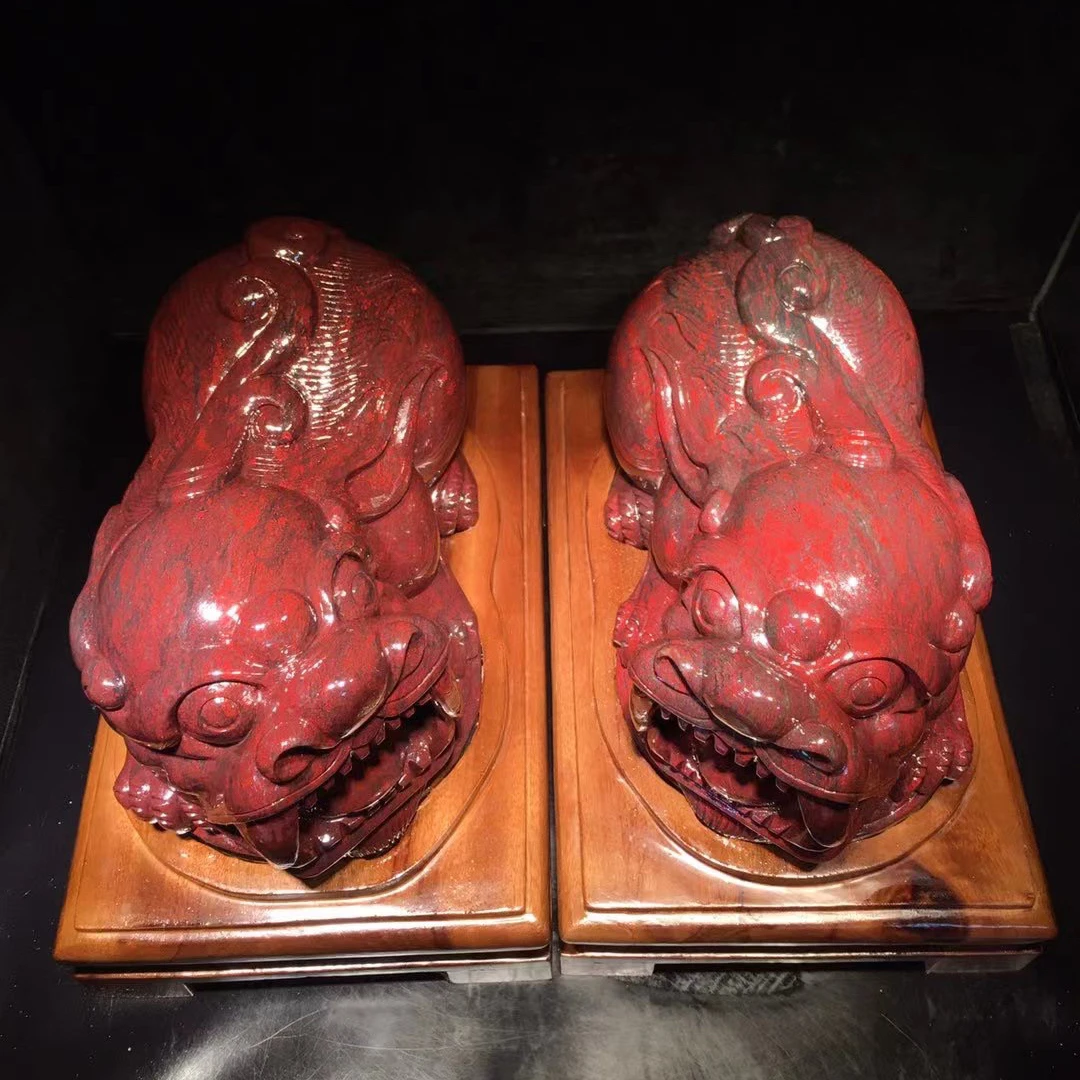 桂林鸡血玉石貔貅一对开业礼品招财纳福家居摆件单个29-14-21cm