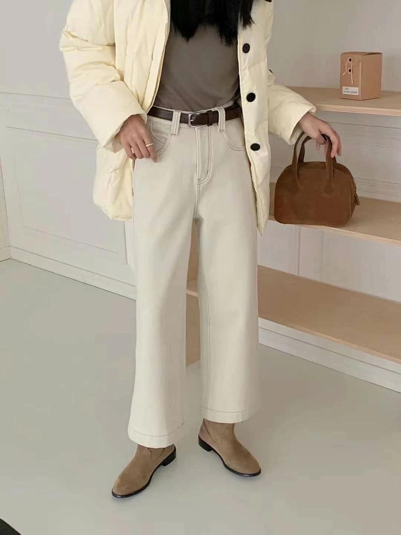 Pada.嘻&LLD【小个子直筒裤】加绒九分百搭牛仔裤 39123 Hi Fortune