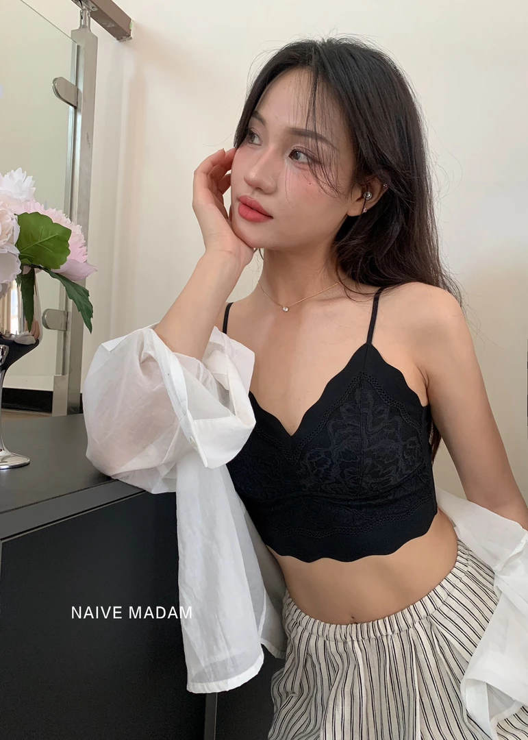 22073 法式纯欲兔耳朵杯吊带 水晶杯薄款蕾丝性感无痕内衣舒适