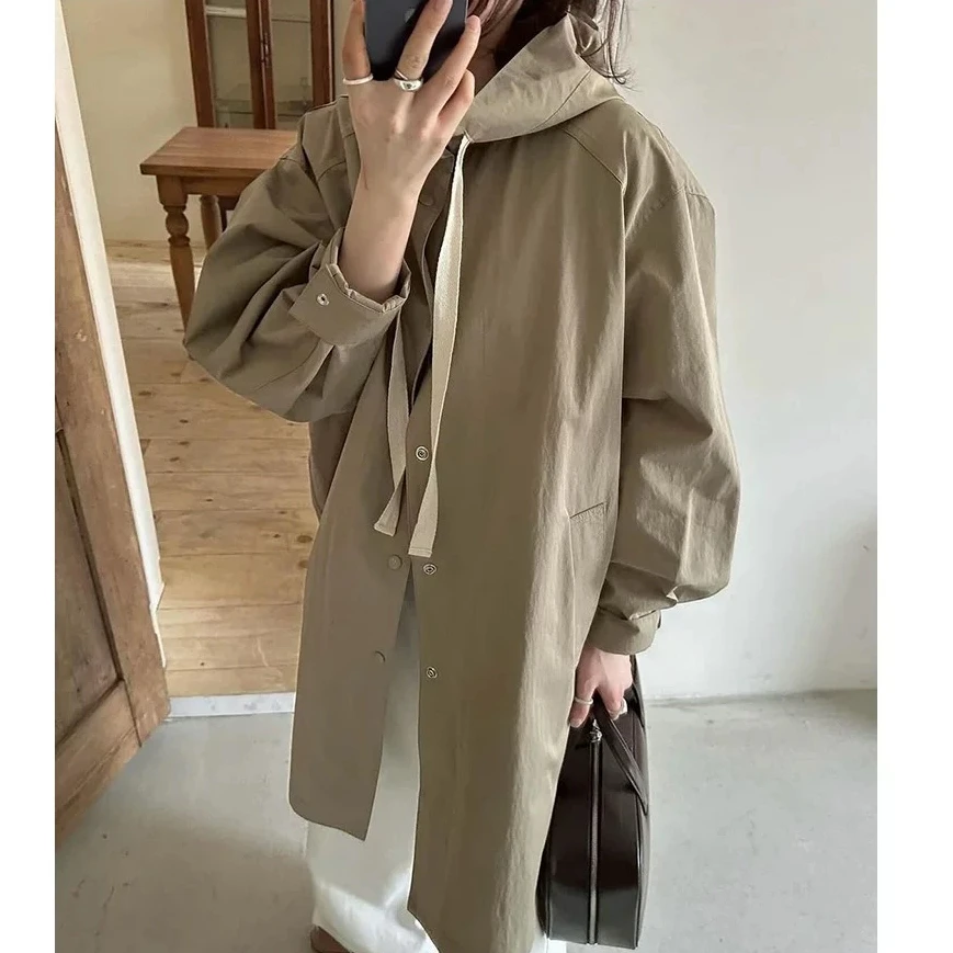 Pada.嘻【幸福放慢倍速】东大门简约通勤廓形百搭连帽风衣AW 7129