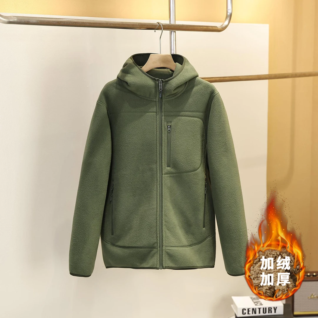 900克加绒加厚连帽摇粒绒男士夹克外套秋冬季保暖休闲百搭上衣