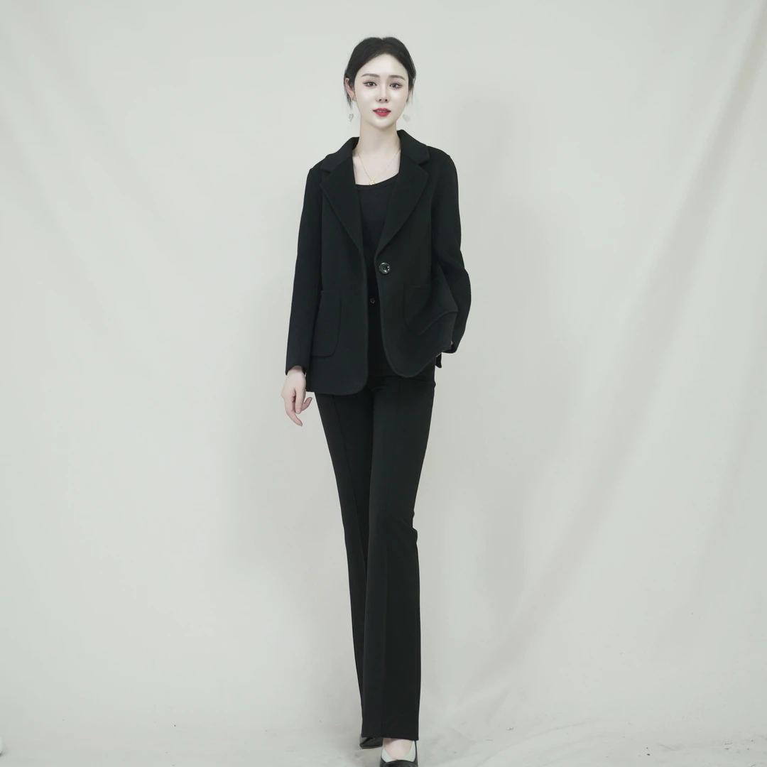 【丽爷】K001黑色毛呢大衣