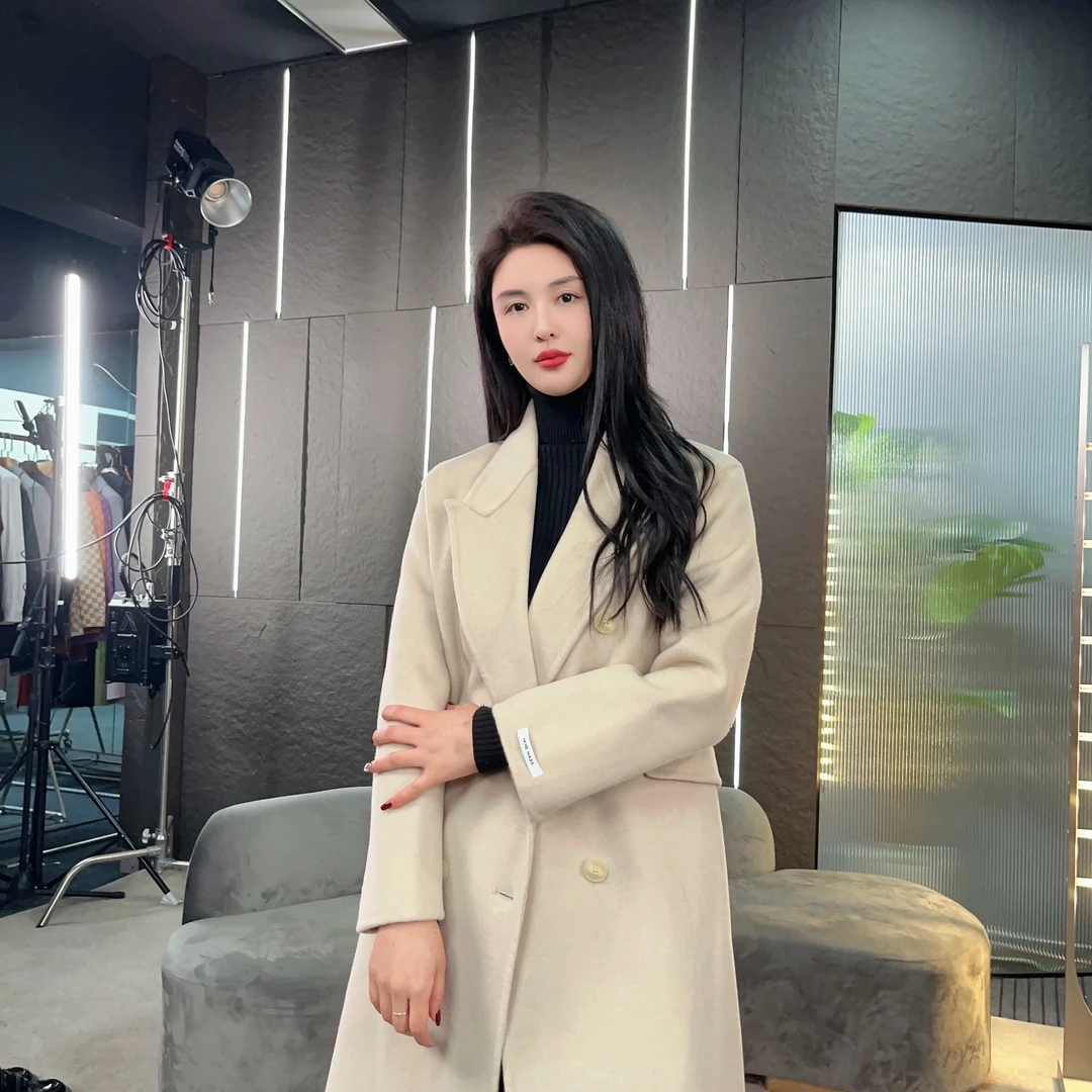 【丽爷】D002米白色毛呢外套