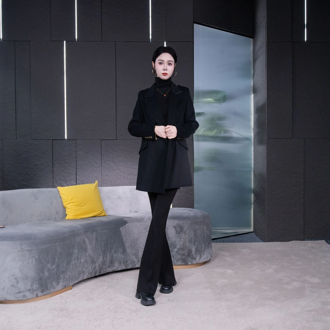 【丽爷】YY6866黑色毛呢外套